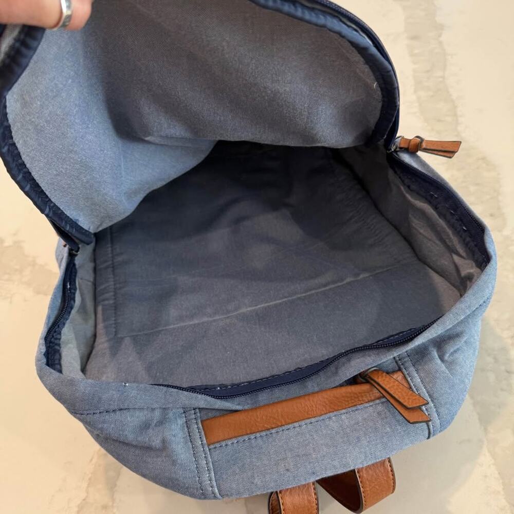 Aldo Denim Chambray Unisex Backpack Adjustable Straps Laptop Pocket School - Picture 6 of 10